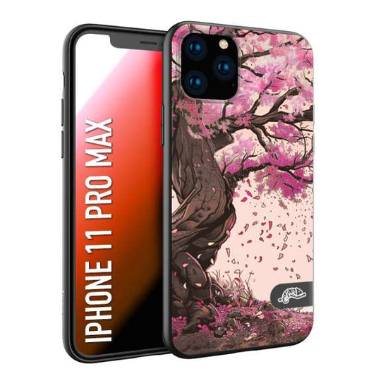 CUSTOMIZZA - Custodia cover nera morbida in tpu compatibile per iPhone 11 PRO MAX giapponese colori morbidi fiori di ciliegio rosa disegnata