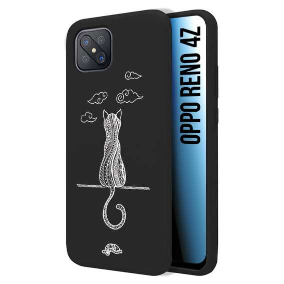 CUSTOMIZZA - Custodia cover nera morbida in tpu compatibile per Oppo Reno 4Z gatto mandala stilizzato gattino a rilievo soft touch donna bianca