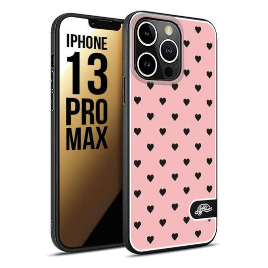 CUSTOMIZZA - Custodia cover nera morbida in tpu compatibile per iPhone 13 PRO MAX cuori pois rosa donna pin up vintage