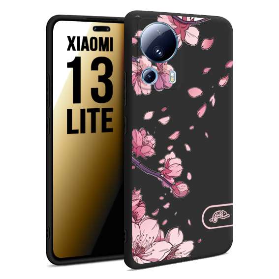 CUSTOMIZZA - Custodia cover nera morbida in tpu compatibile per Xiaomi 13 LITE giapponese fiori di ciliegio in fiore a rilievo disegnata tattoo