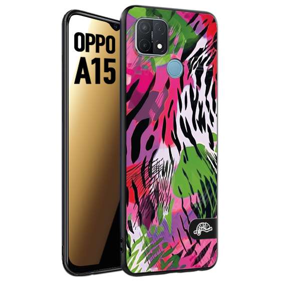 CUSTOMIZZA - Custodia cover nera morbida in tpu compatibile per Oppo A15 leopardato tigrato tiger colorata summer color verde fucsia