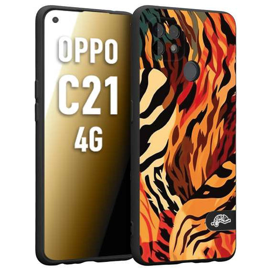 CUSTOMIZZA - Custodia cover nera morbida in tpu compatibile per Oppo Realme C21 4G leopardato maculato tigrato tiger colorata gialla rossa arancio