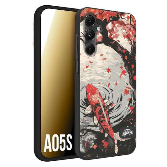 CUSTOMIZZA - Custodia cover nera morbida in tpu compatibile per Samsung A05S giapponese lago carpa koi rossa con foglie d'acero rosso disegnata tattoo