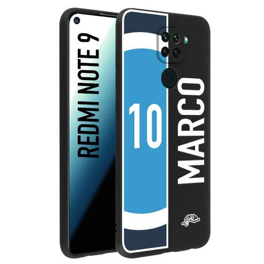 CUSTOMIZZA - Custodia cover nera morbida in tpu compatibile per Xiaomi Redmi Note 9 personalizzata calcio football nome e numero calciatori biancoazzurri bianco celesti