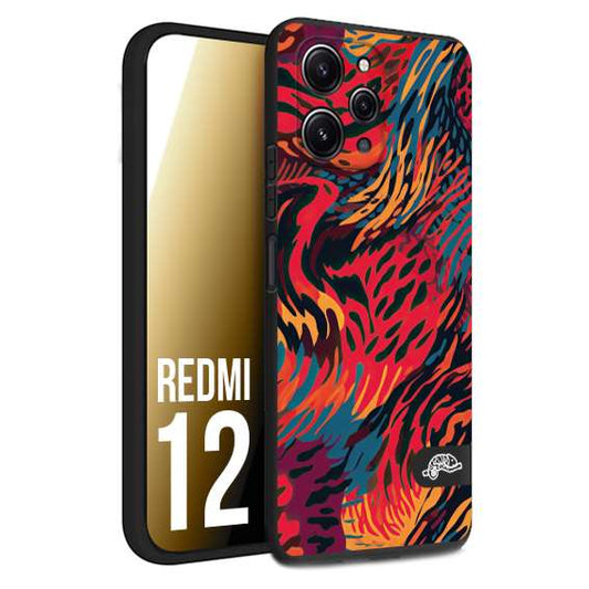 CUSTOMIZZA - Custodia cover nera morbida in tpu compatibile per Xiaomi Redmi 12 leopardato maculato tigrato colorata fiamme rossa blu arancione