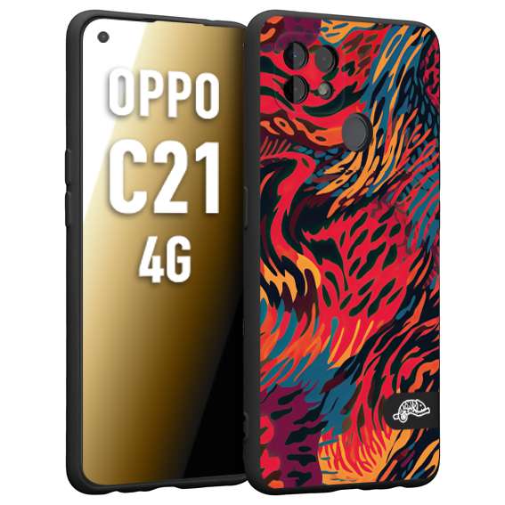 CUSTOMIZZA - Custodia cover nera morbida in tpu compatibile per Oppo Realme C21 4G leopardato maculato tigrato colorata fiamme rossa blu arancione