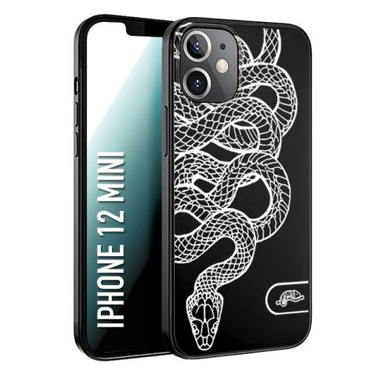 CUSTOMIZZA - Custodia cover nera morbida in tpu compatibile per iPhone 12 MINI serpente snake bianco a rilievo disegnato tattoo tatuaggio