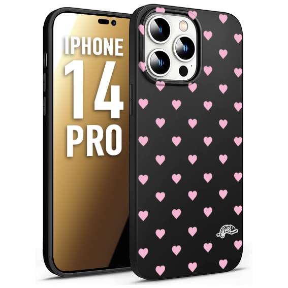 CUSTOMIZZA - Custodia cover nera morbida in tpu compatibile per iPhone 14 PRO cuori pois rosa su nero donna pin up vintage