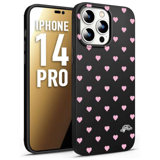 CUSTOMIZZA - Custodia cover nera morbida in tpu compatibile per iPhone 14 PRO cuori pois rosa su nero donna pin up vintage