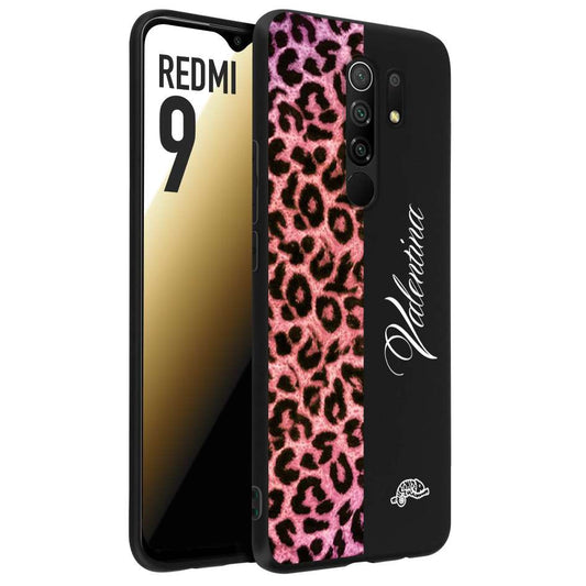 CUSTOMIZZA - Custodia cover nera morbida in tpu compatibile per Xiaomi Redmi 9 leopardato rosa fucsia personalizzata nome iniziali