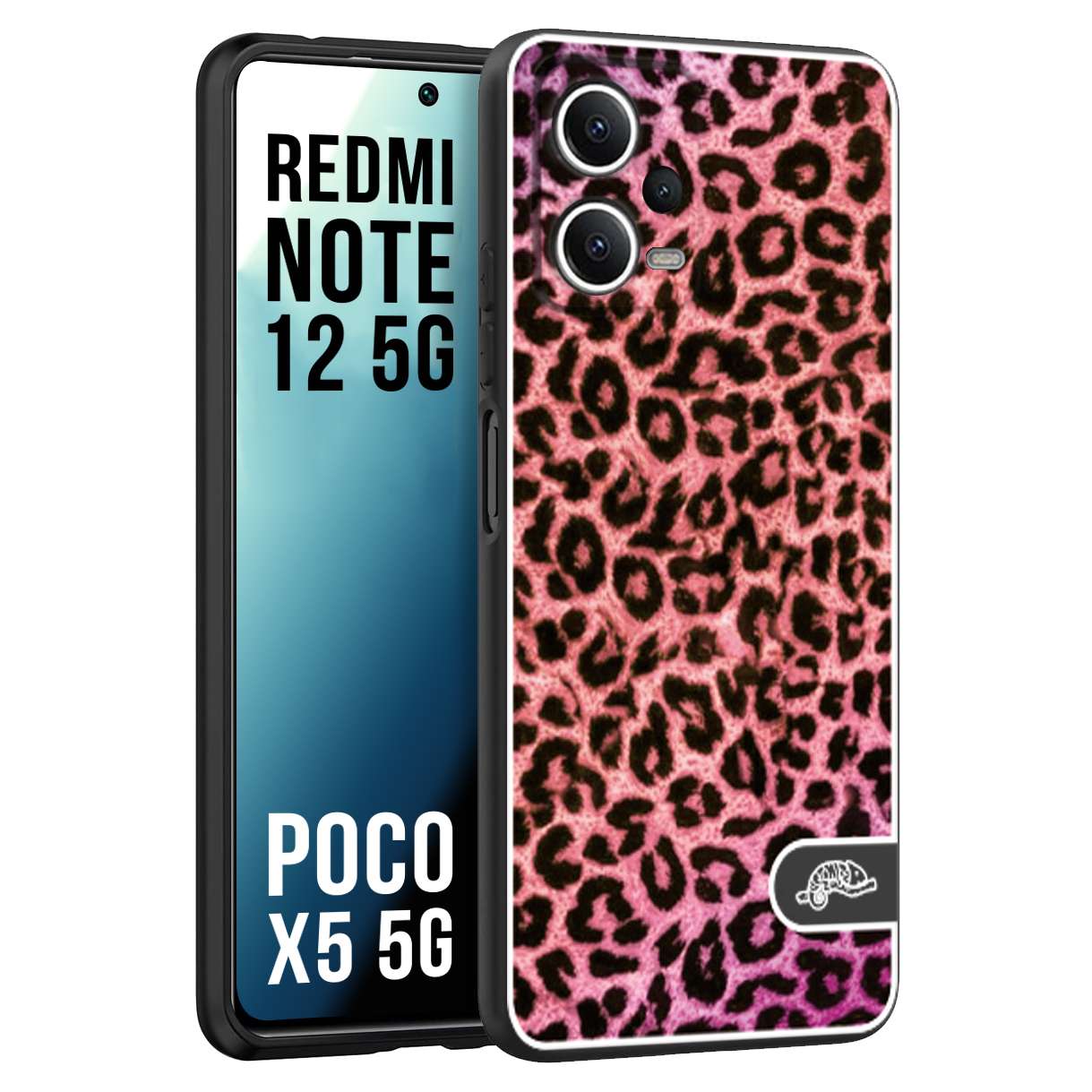 CUSTOMIZZA - Custodia cover nera morbida in tpu compatibile per Xiaomi Redmi Note 12 - POCO X5 5G leopardato maculato donna rosa leopard