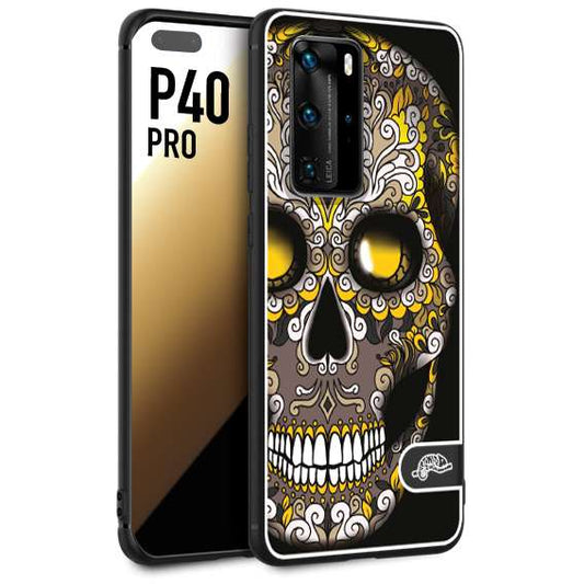 CUSTOMIZZA - Custodia cover nera morbida in tpu compatibile per Huawei P40 PRO teschio messicano Mexican skull nero giallo