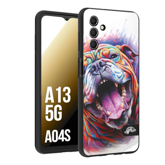 CUSTOMIZZA - Custodia cover nera morbida in tpu compatibile per Samsung A04S - A13 5G animali color bulldog cane dog colori vibranti disegnato schizzo