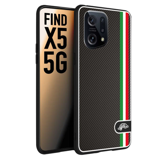 CUSTOMIZZA - Custodia cover nera morbida in tpu compatibile per Oppo Find X5 effetto fibra di carbonio bandiera Italia made in Italy