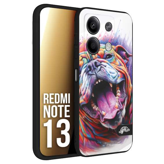 CUSTOMIZZA - Custodia cover nera morbida in tpu compatibile per Xiaomi Redmi Note 13 animali color bulldog cane dog colori vibranti disegnato schizzo