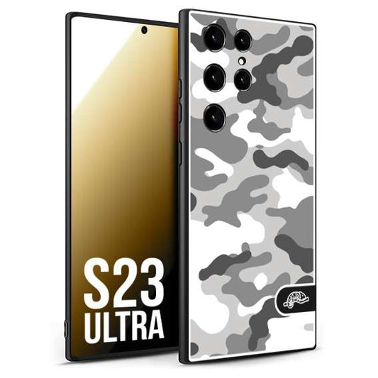 CUSTOMIZZA - Custodia cover nera morbida in tpu compatibile per Samsung S23 ULTRA camouflage mimetico militare bianco white