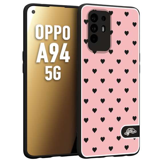 CUSTOMIZZA - Custodia cover nera morbida in tpu compatibile per Oppo A94 5G cuori pois rosa donna pin up vintage