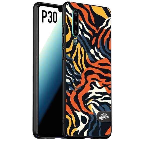 CUSTOMIZZA - Custodia cover nera morbida in tpu compatibile per Huawei P30 leopardato maculato tigrato tiger colorata gialla blu arancio