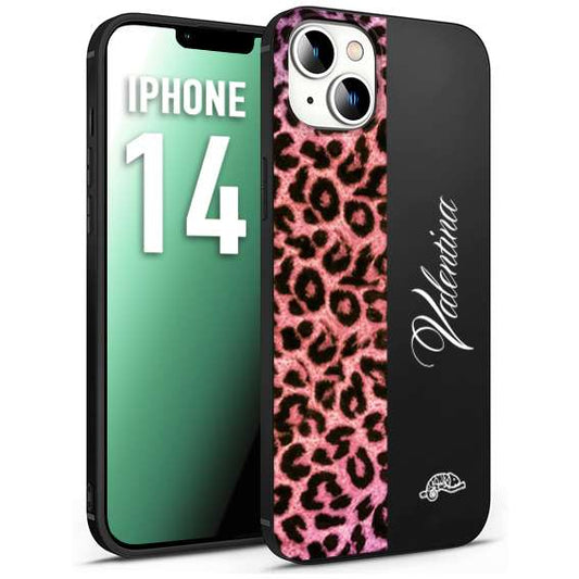 CUSTOMIZZA - Custodia cover nera morbida in tpu compatibile per iPhone 14 leopardato rosa fucsia personalizzata nome iniziali