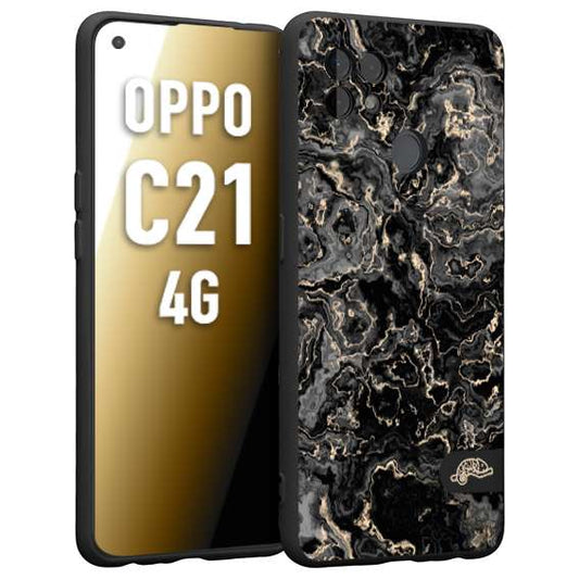 CUSTOMIZZA - Custodia cover nera morbida in tpu compatibile per Oppo Realme C21 4G effetto marmo marble nero black venature dorato pietra