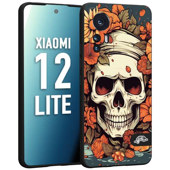 CUSTOMIZZA - Custodia cover nera morbida in tpu compatibile per Xiaomi 12 LITE teschio skull flowers fiori tattoo disegnato alta definizione