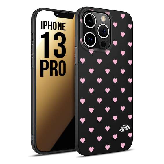 CUSTOMIZZA - Custodia cover nera morbida in tpu compatibile per iPhone 13 PRO cuori pois rosa su nero donna pin up vintage