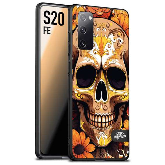 CUSTOMIZZA - Custodia cover nera morbida in tpu compatibile per Samsung S20 FE teschio messicano colorato dorato fiori tattoo disegnato