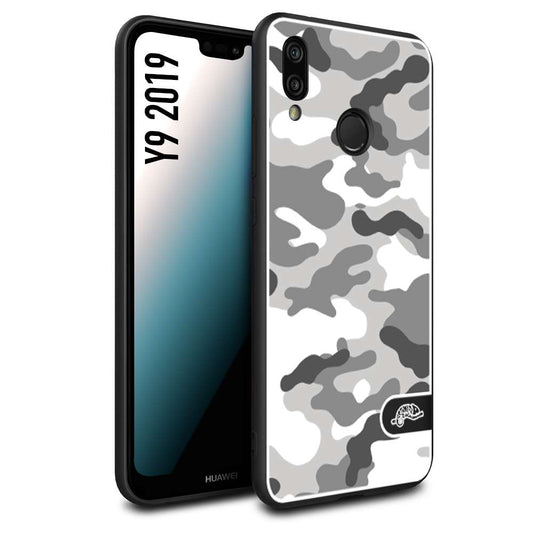 CUSTOMIZZA - Custodia cover nera morbida in tpu compatibile per Huawei Y9 2019 camouflage mimetico militare bianco white