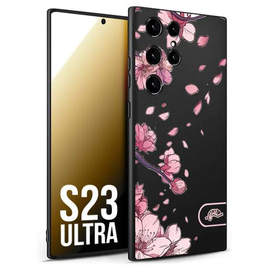 CUSTOMIZZA - Custodia cover nera morbida in tpu compatibile per Samsung S23 ULTRA giapponese fiori di ciliegio in fiore a rilievo disegnata tattoo