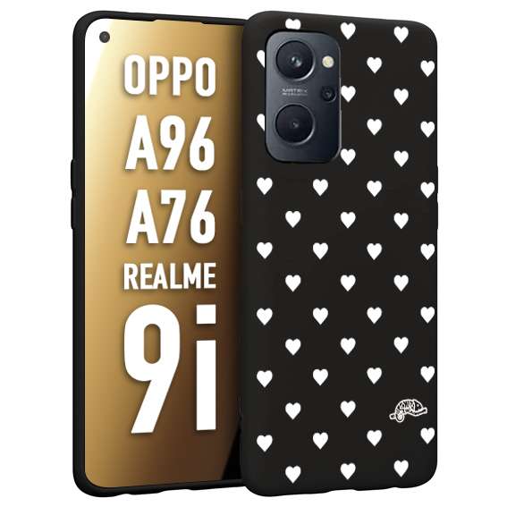 CUSTOMIZZA - Custodia cover nera morbida in tpu compatibile per Oppo Realme 9i - A96 - A76 cuori pois bianchi donna pin up vintage