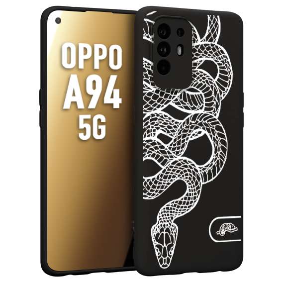 CUSTOMIZZA - Custodia cover nera morbida in tpu compatibile per Oppo A94 5G serpente snake bianco a rilievo disegnato tattoo tatuaggio