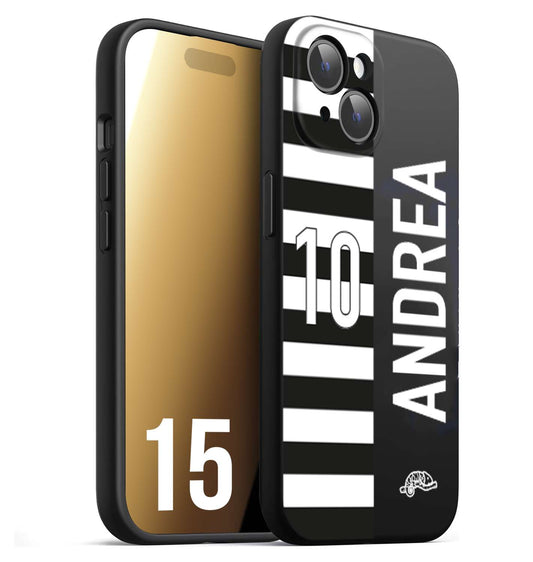 CUSTOMIZZA - Custodia cover nera morbida in tpu compatibile per iPhone 15 personalizzata calcio football nome e numero calciatori bianconera