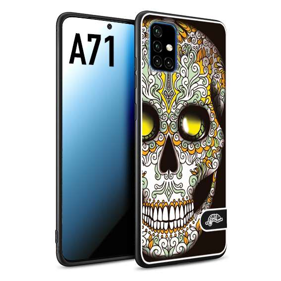 CUSTOMIZZA - Custodia cover nera morbida in tpu compatibile per Samsung A71 teschio messicano Mexican skull bianco verde giallo