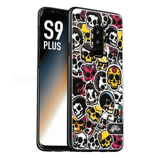 CUSTOMIZZA - Custodia cover nera morbida in tpu compatibile per Samsung S9 PLUS sticker bomb teschi colorati adesivi skulls skater snowboard