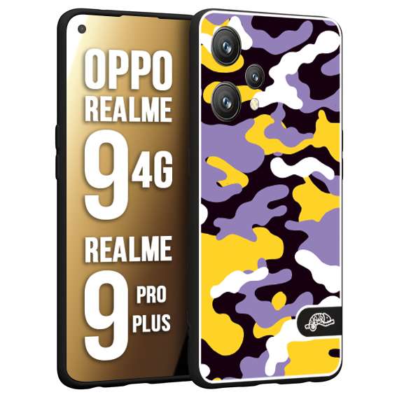 CUSTOMIZZA - Custodia cover nera morbida in tpu compatibile per Oppo Realme 9 4G - 9 PRO PLUS camouflage mimetico militare viola lilla giallo