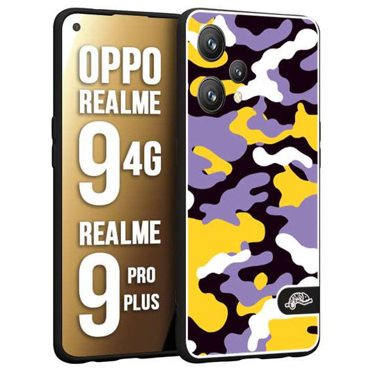 CUSTOMIZZA - Custodia cover nera morbida in tpu compatibile per Oppo Realme 9 4G - 9 PRO PLUS camouflage mimetico militare viola lilla giallo