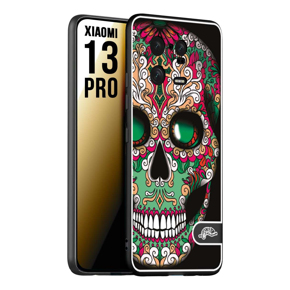 CUSTOMIZZA - Custodia cover nera morbida in tpu compatibile per Xiaomi 13 PRO teschio messicano Mexican skull verde fucsia