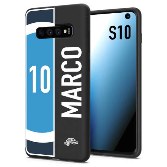 CUSTOMIZZA - Custodia cover nera morbida in tpu compatibile per Samsung S10 personalizzata calcio football nome e numero calciatori biancoazzurri bianco celesti