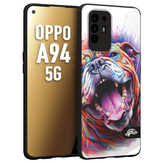 CUSTOMIZZA - Custodia cover nera morbida in tpu compatibile per Oppo A94 5G animali color bulldog cane dog colori vibranti disegnato schizzo