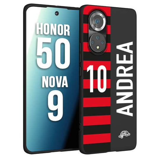 CUSTOMIZZA - Custodia cover nera morbida in tpu compatibile per Huawei Nova 9 - Honor 50 personalizzata calcio football nome e numero calciatori rossonera