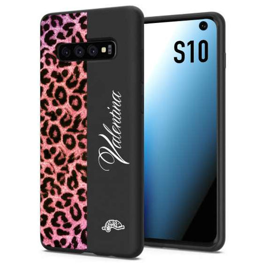 CUSTOMIZZA - Custodia cover nera morbida in tpu compatibile per Samsung S10 leopardato rosa fucsia personalizzata nome iniziali