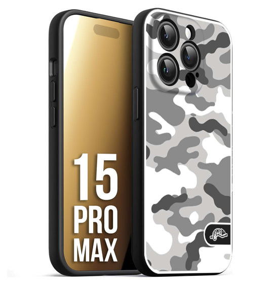 CUSTOMIZZA - Custodia cover nera morbida in tpu compatibile per iPhone 15 PRO MAX camouflage mimetico militare bianco white