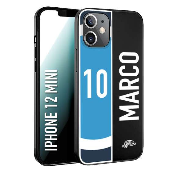 CUSTOMIZZA - Custodia cover nera morbida in tpu compatibile per iPhone 12 MINI personalizzata calcio football nome e numero calciatori biancoazzurri bianco celesti