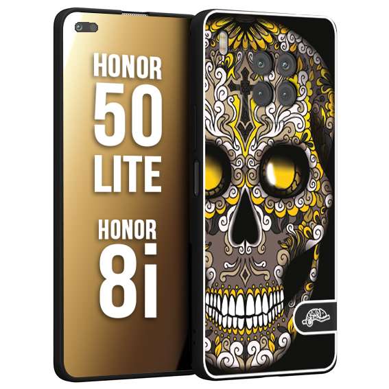 CUSTOMIZZA - Custodia cover nera morbida in tpu compatibile per Honor 8i - Honor 50 LITE teschio messicano Mexican skull nero giallo