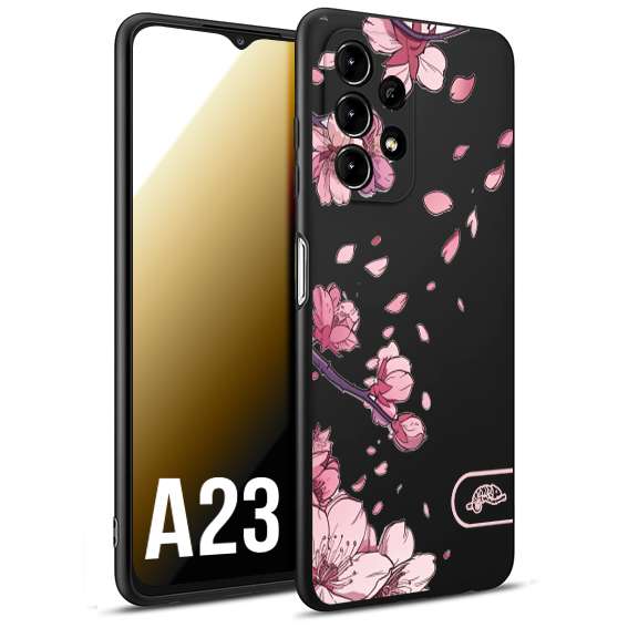 CUSTOMIZZA - Custodia cover nera morbida in tpu compatibile per Samsung A23 giapponese fiori di ciliegio in fiore a rilievo disegnata tattoo