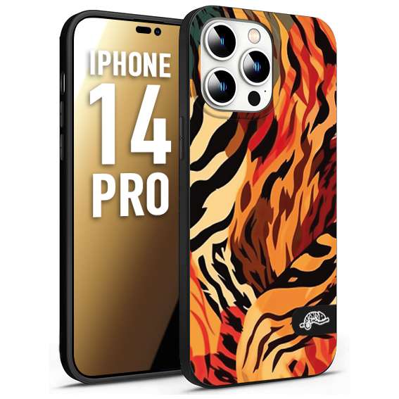 CUSTOMIZZA - Custodia cover nera morbida in tpu compatibile per iPhone 14 PRO leopardato maculato tigrato tiger colorata gialla rossa arancio