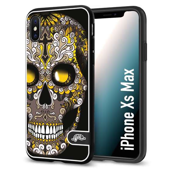 CUSTOMIZZA - Custodia cover nera morbida in tpu compatibile per iPhone Xs Max teschio messicano Mexican skull nero giallo