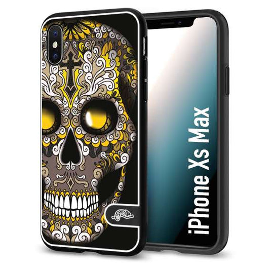 CUSTOMIZZA - Custodia cover nera morbida in tpu compatibile per iPhone Xs Max teschio messicano Mexican skull nero giallo