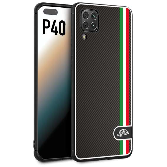 CUSTOMIZZA - Custodia cover nera morbida in tpu compatibile per Huawei P40 effetto fibra di carbonio bandiera Italia made in Italy