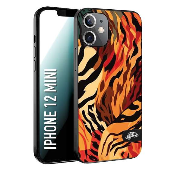 CUSTOMIZZA - Custodia cover nera morbida in tpu compatibile per iPhone 12 MINI leopardato maculato tigrato tiger colorata gialla rossa arancio